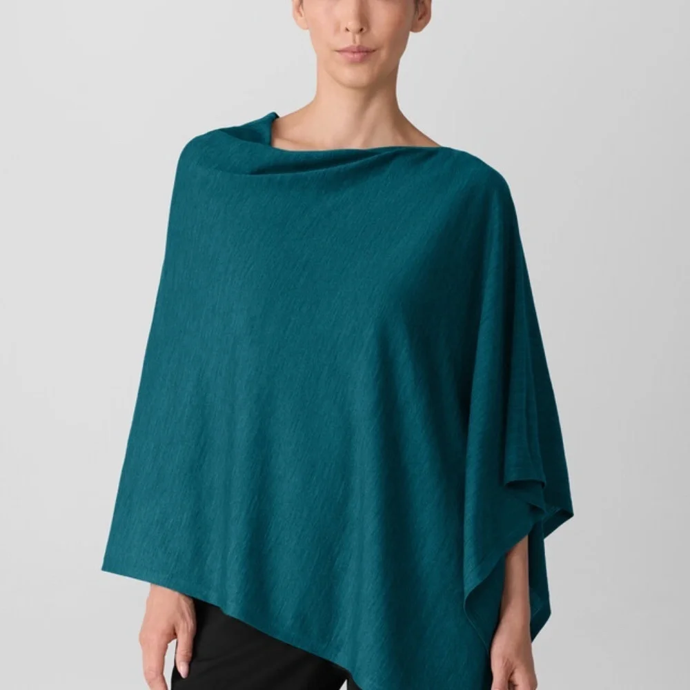 Eileen fisher navy blue/white striped linen poncho - OS